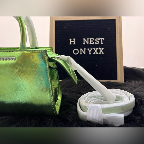 Brandon Blackwood metallic green  cracked leather Arlen bag - Picture 6 of 11